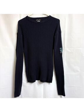 Sean John Men's Medium M Navy Blue Ribbed Crew Neck Sweater Long Sleeve
